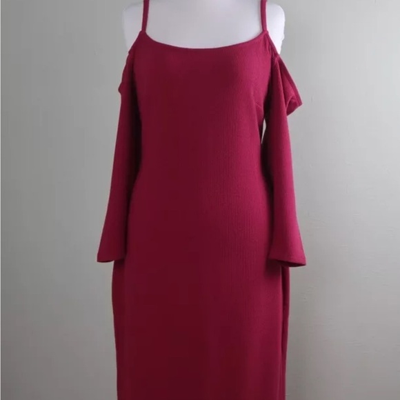 LANE BRYANT COLD SHOULDER LONG SLEEVE RIBBED BODYCON MIDI DRESS Sz 18/20 - Picture 3 of 7